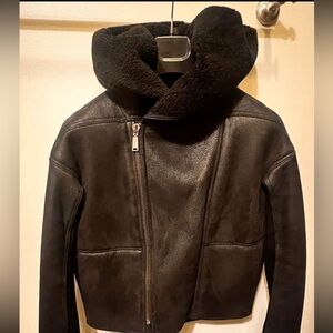 Avant-garde Tahari all black shearling jacket! Styled like Rick Owens & Boris!